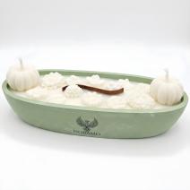 Kerze Herbstgarten - Grün / Weiß / Apfelstrudel