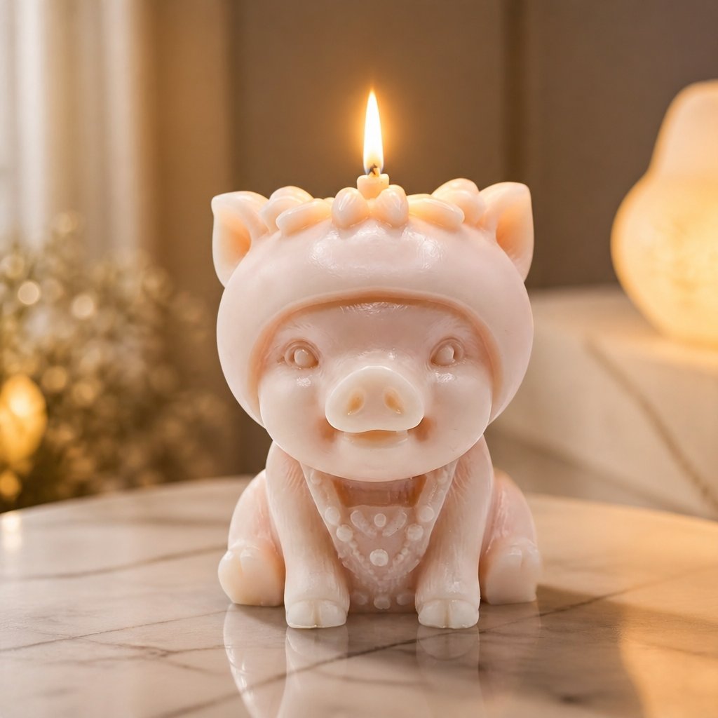 Kerze Schweinchen - Rosa / Kokos