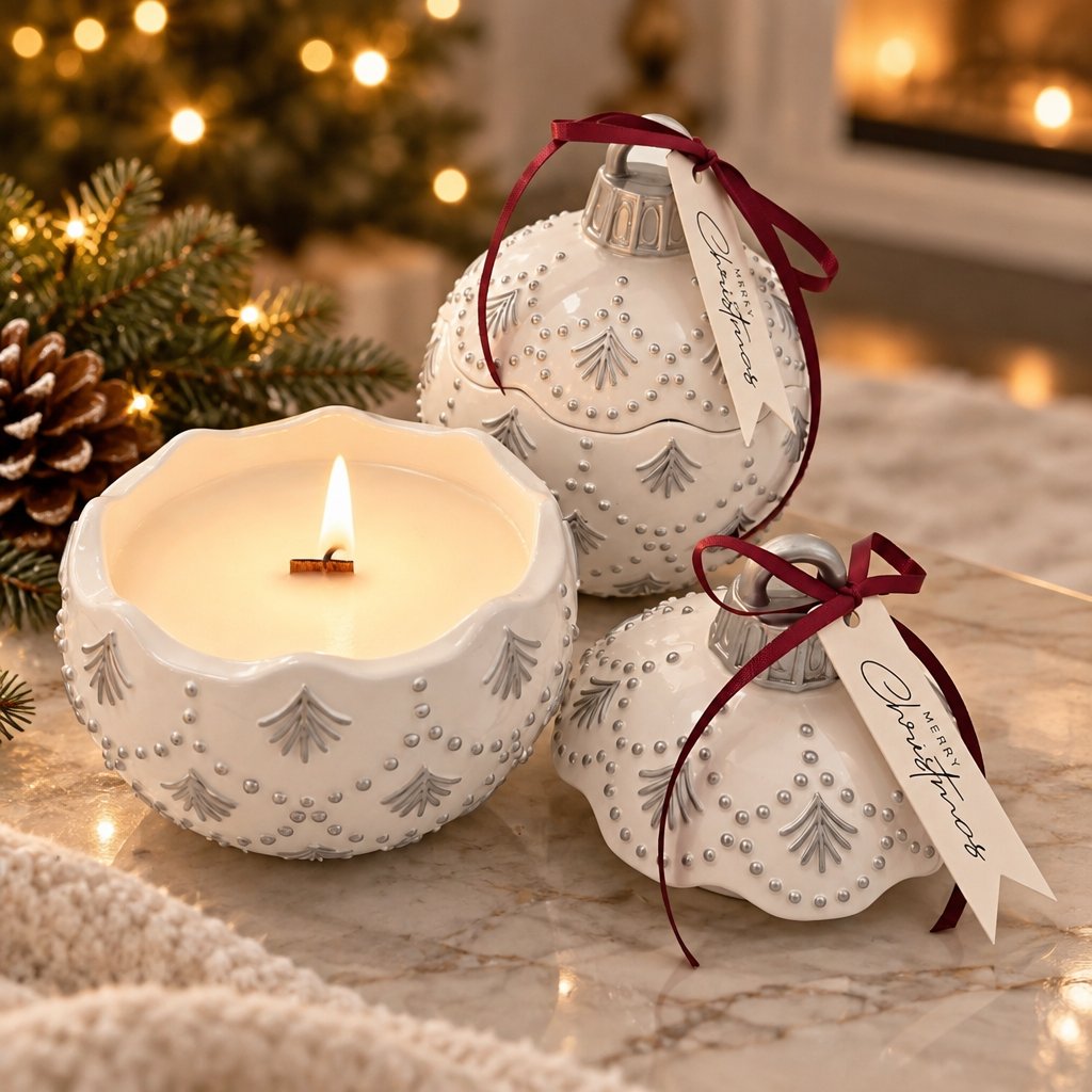 Kerze Christmas Bauble Enchanted MINI - Weiß / Silber / Winterzauber / MINI
